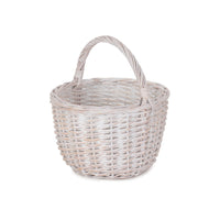 Red Hamper Round White Wash Wicker Shopping Basket