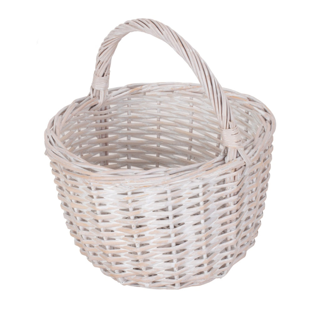 Red Hamper Round White Wash Wicker Shopping Basket