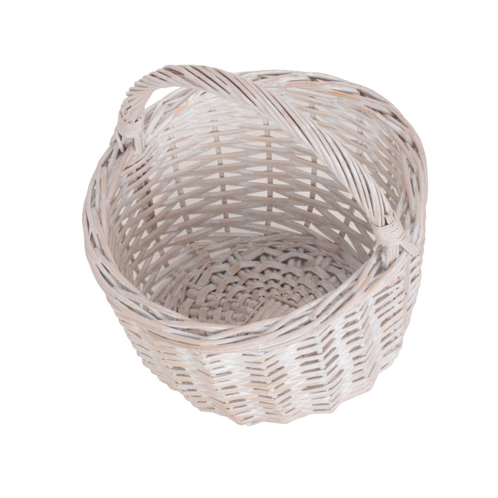 Red Hamper Round White Wash Wicker Shopping Basket