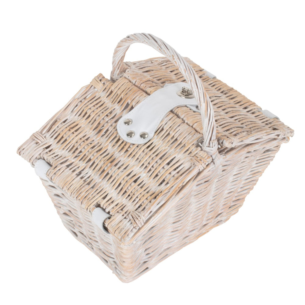 Small White Elegant Wicker Picnic Basket Red Hamper