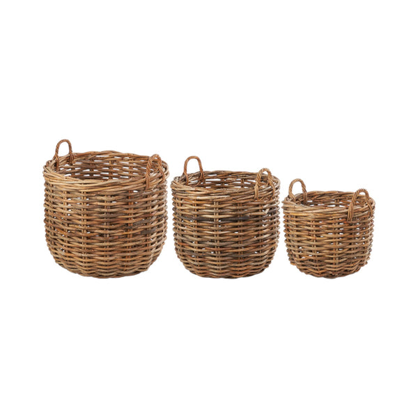 Set of 3 Chunky Rattan Round Logs Baskets