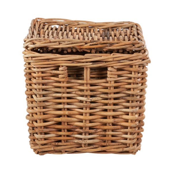 Set of 2 Chunky Natural Rattan Square Storage Baskets with Lid