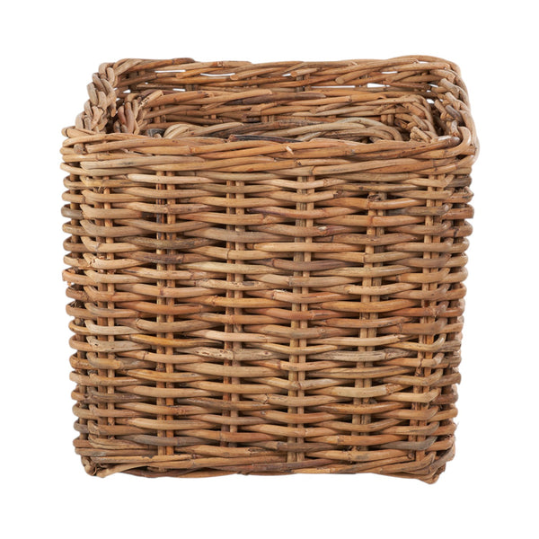 Set of 3 Chunky Natural Rattan Square Log Baskets