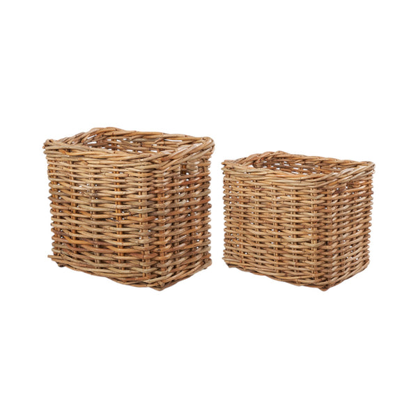 Set of 2 Chunky Natural Rattan Rectangular Log Baskets