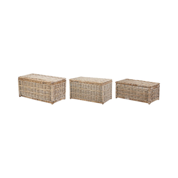 Set of 3 Grey Kubu Rattan Basket Chests