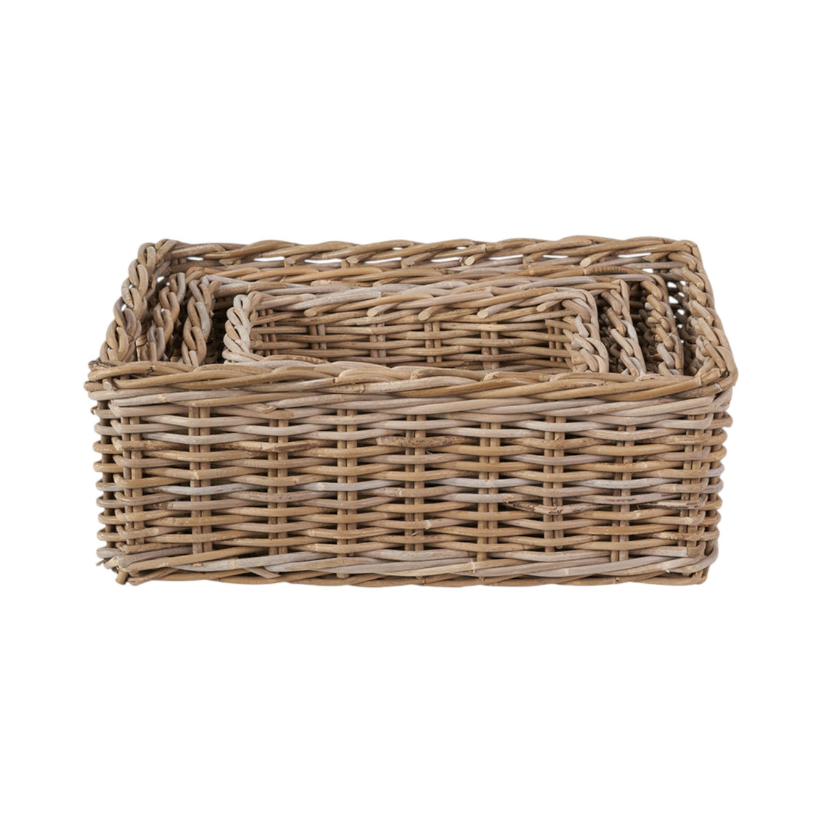 Set of 4 Grey Kubu Rattan Rectangular Storage Trays
