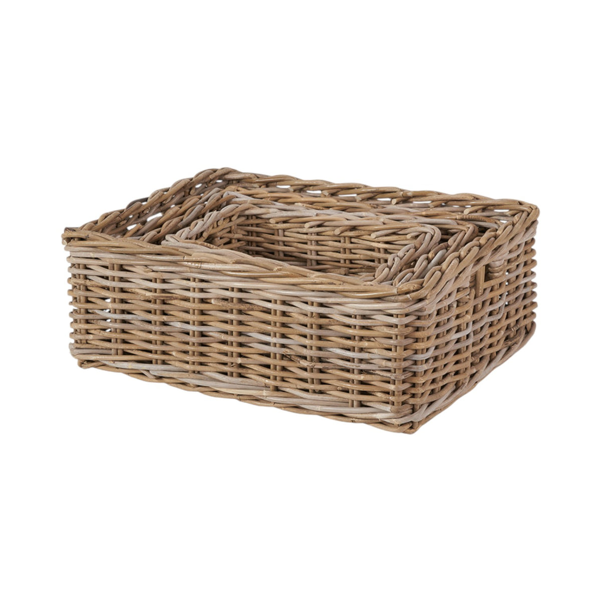Set of 4 Grey Kubu Rattan Rectangular Storage Trays