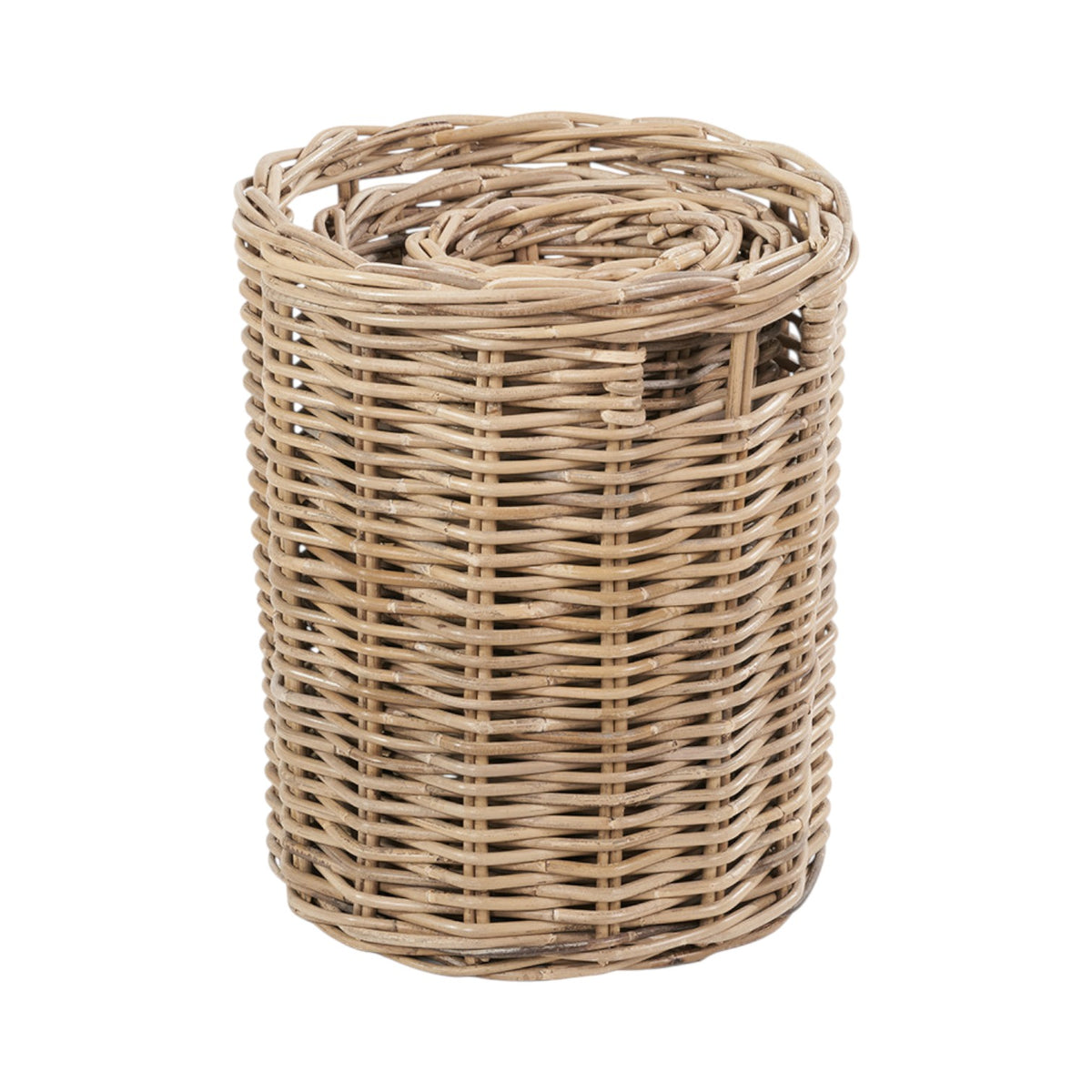Set of 7 Grey Kubu Rattan Round Storage Baskets