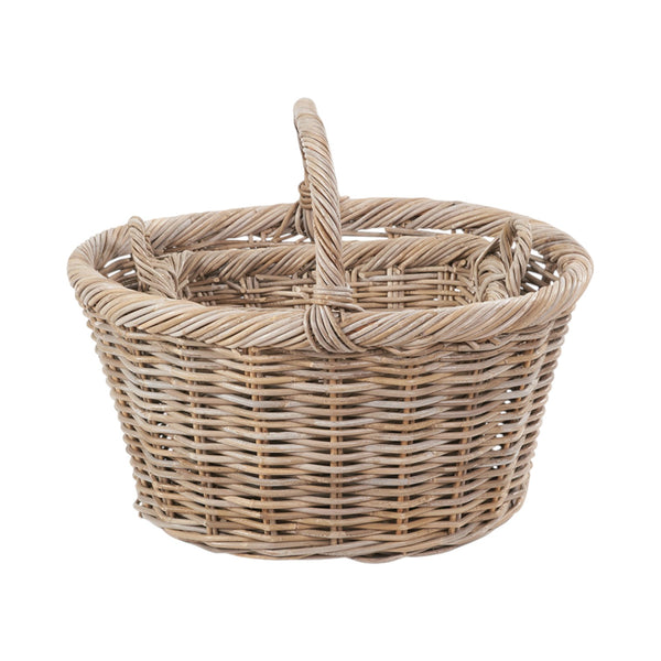 Set of 3 Grey Kubu Rattan Oval Shopping Basket with 2 Rectangular Storage Baskets