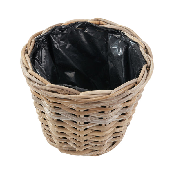 Indoor Outdoor Grey Kubu Rattan Round Basket Planter