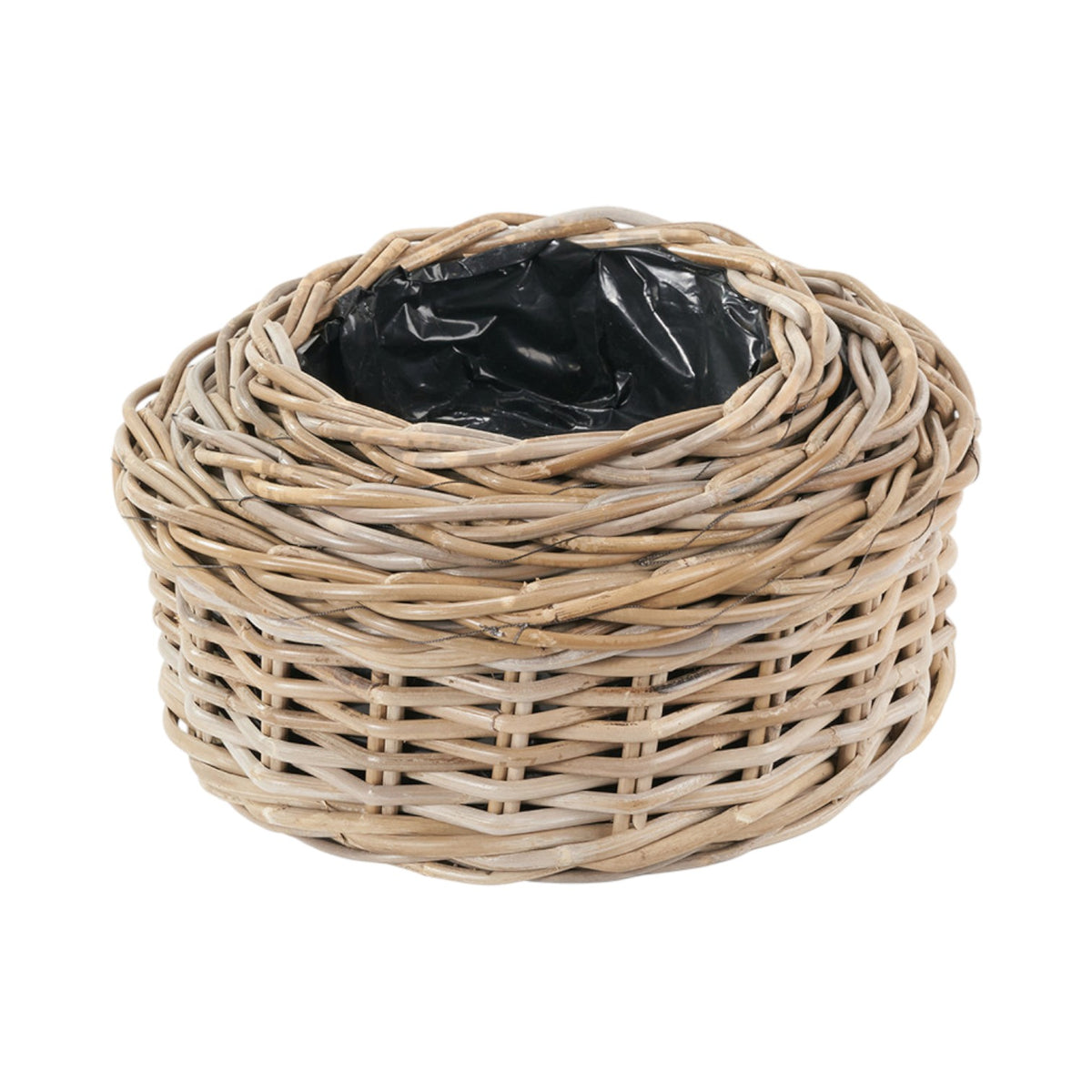Set of 3 Indoor Outdoor Grey Kubu Rattan Round Basket Planters
