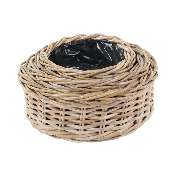 Set of 3 Indoor Outdoor Grey Kubu Rattan Round Basket Planters