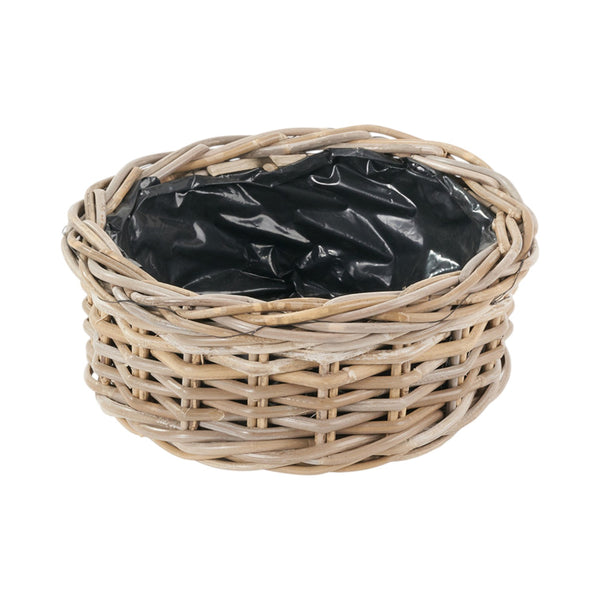 Set of 3 Indoor Outdoor Grey Kubu Rattan Round Basket Planters