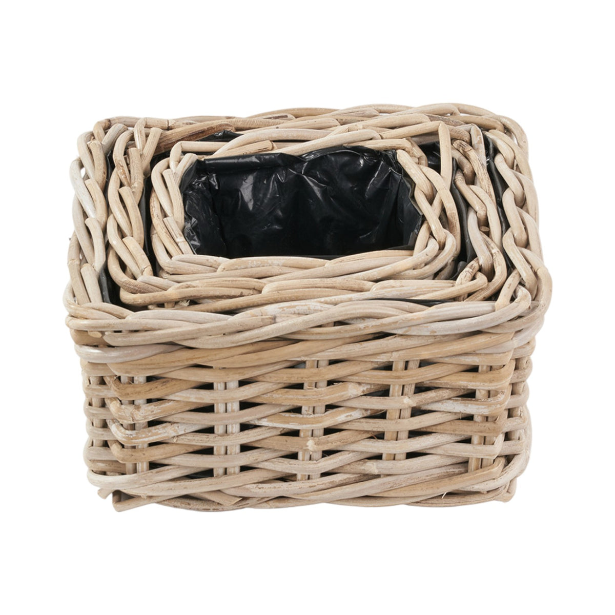 grey rattan plant pots Set of 3 Indoor Outdoor Grey Kubu Rattan Square Basket Planters