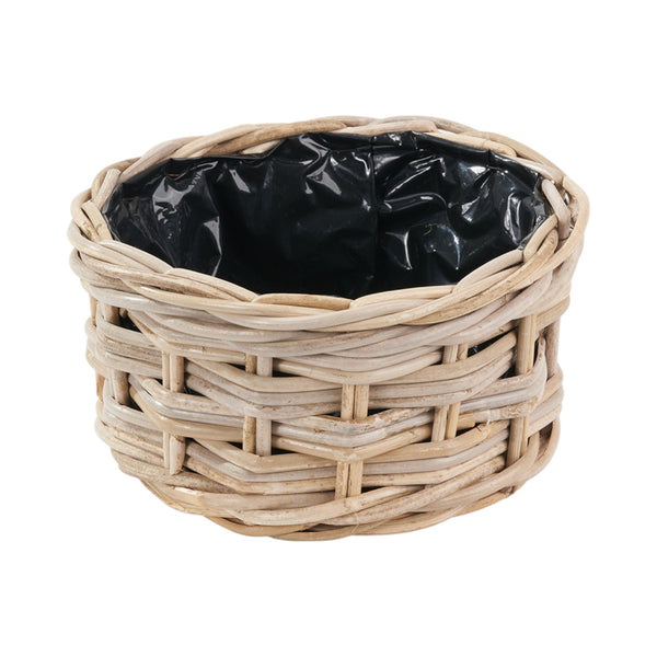 Indoor Outdoor Grey Kubu Rattan Triple Weave Round Basket Planter