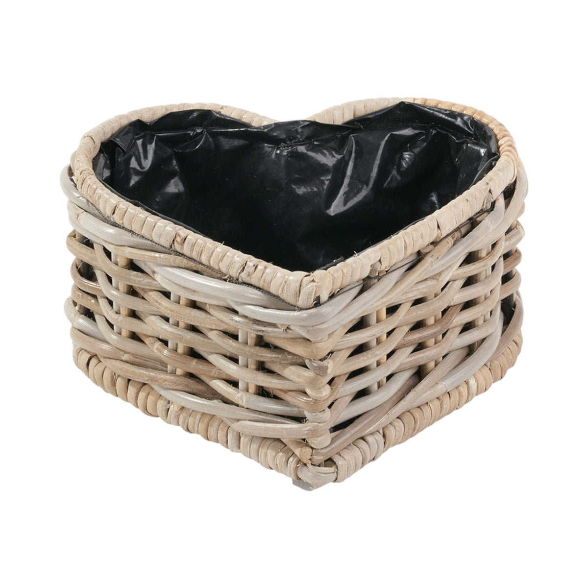 Indoor Outdoor Grey Kubu Rattan Heart Shaped Basket Planter