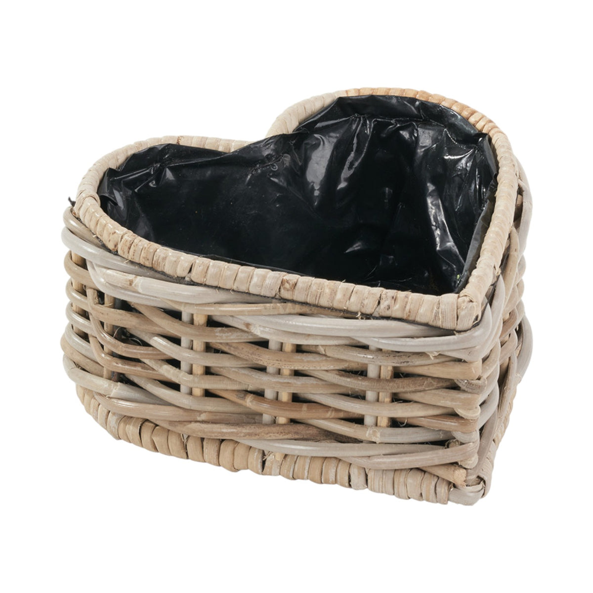 Indoor Outdoor Grey Kubu Rattan Heart Shaped Basket Planter