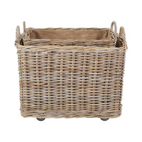 Set of 2 Grey Kubu Rattan Rectangular Wheeled Logs Baskets