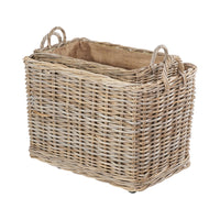 Set of 2 Grey Kubu Rattan Rectangular Wheeled Logs Baskets