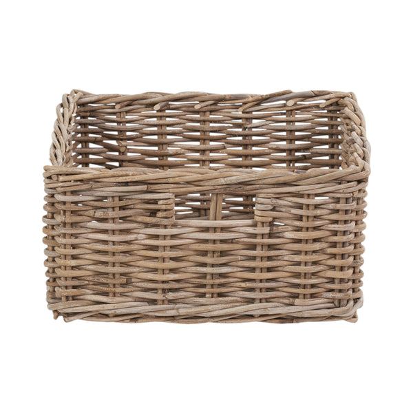 Grey Kubu Rattan Square Storage Basket with Inset Handles