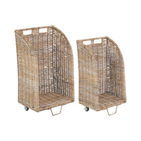 Set of 2 Grey Kubu Rattan Log Basket Trolleys