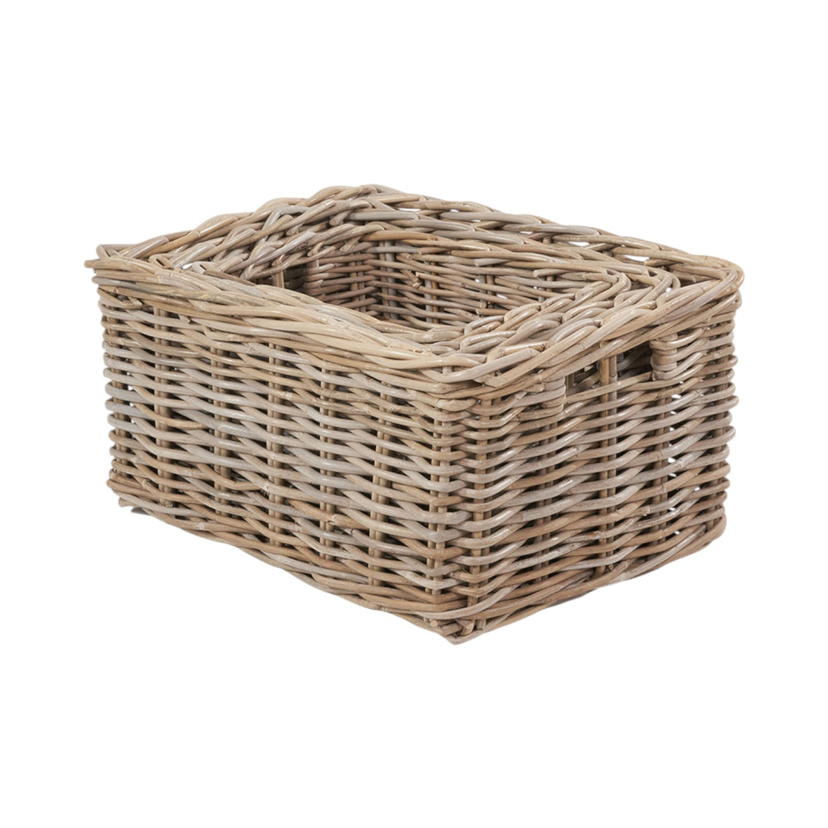 Set of 3 Grey Kubu Rattan Rectangular Storage Baskets with Inset Handles