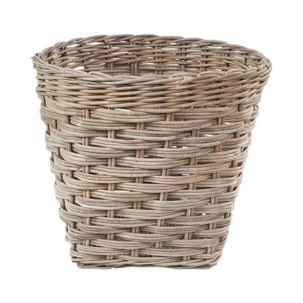 Grey Kubu Rattan Round Storage Basket with Square Base