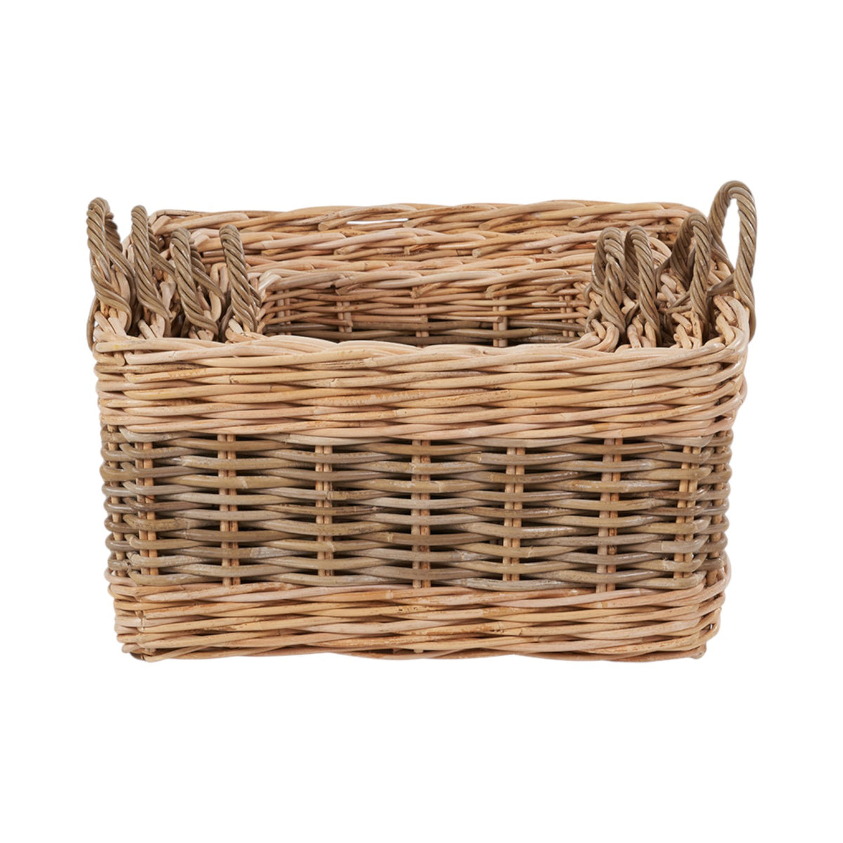 Set of 4 Grey and White Kubu Rattan Rectangular Storage Baskets