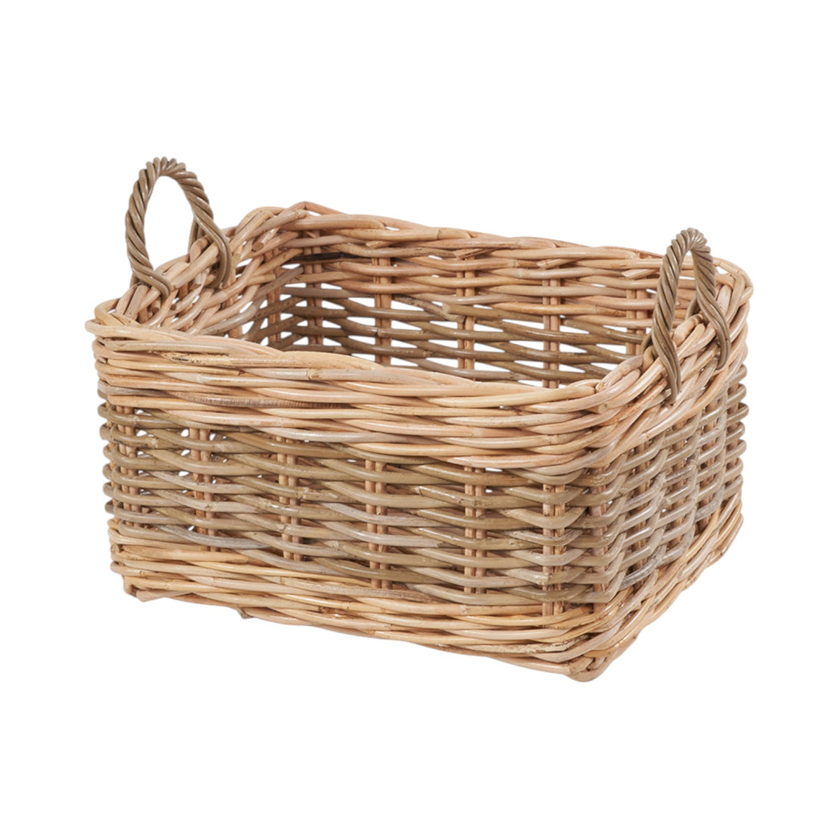 Set of 4 Grey and White Kubu Rattan Rectangular Storage Baskets