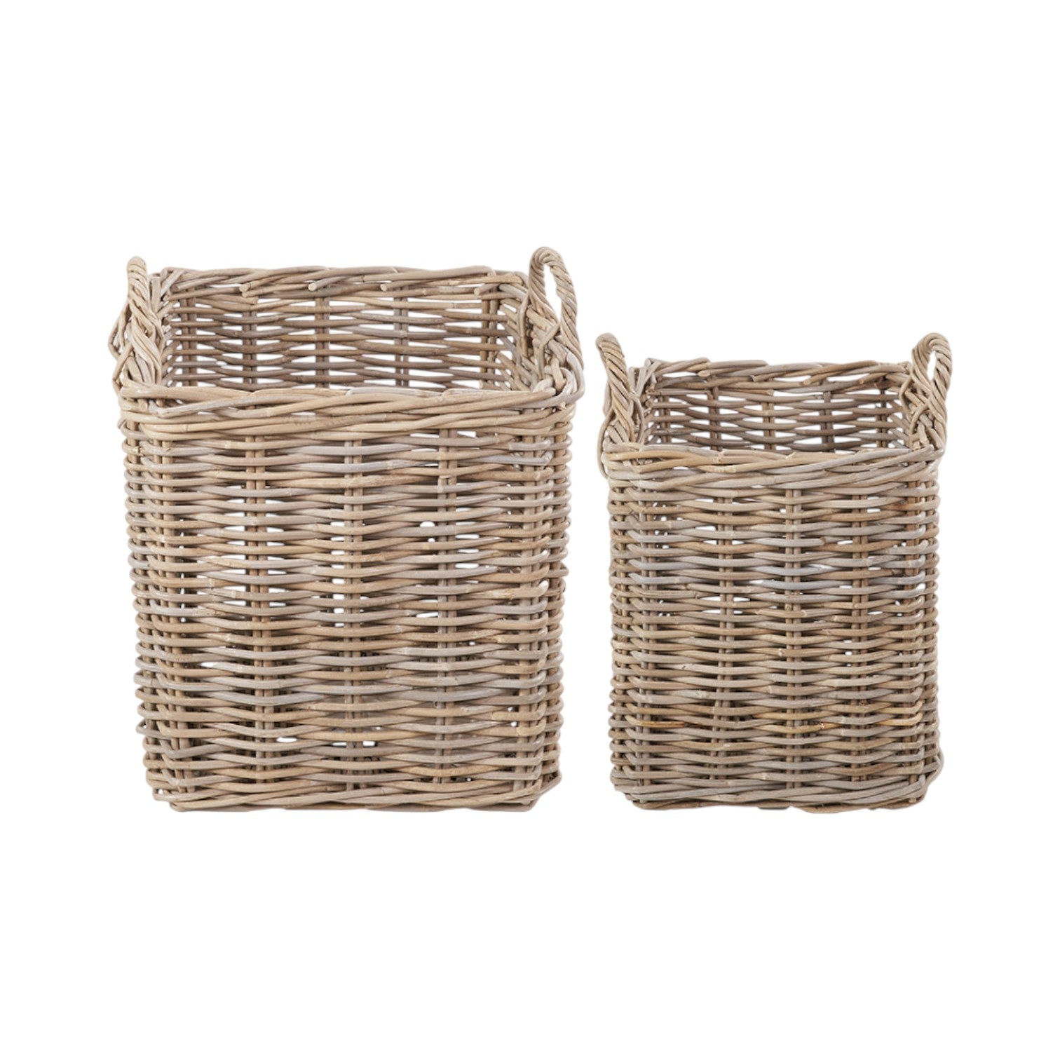 Set of 2 Grey Rattan Square Log Baskets | Red Hamper