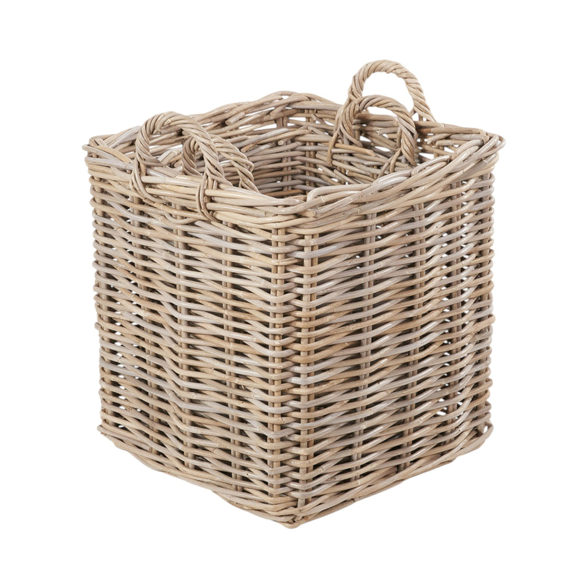 Set of 2 Grey Rattan Square Log Baskets