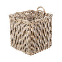 Set of 2 Grey Rattan Square Log Baskets