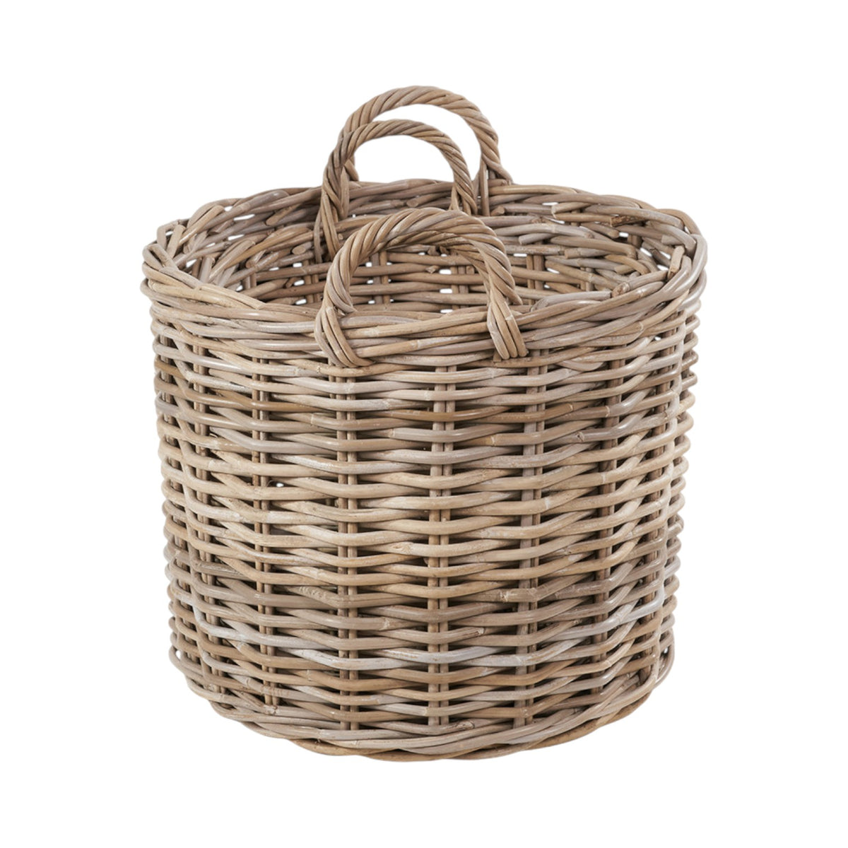 Set of 2 Grey Rattan Round Log Baskets