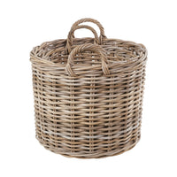 Set of 2 Grey Rattan Round Log Baskets