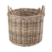 Set of 2 Grey Rattan Round Log Baskets