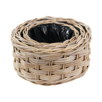 Set of 3 Indoor Outdoor Grey Kubu Rattan Triple Weave Round Basket Planters