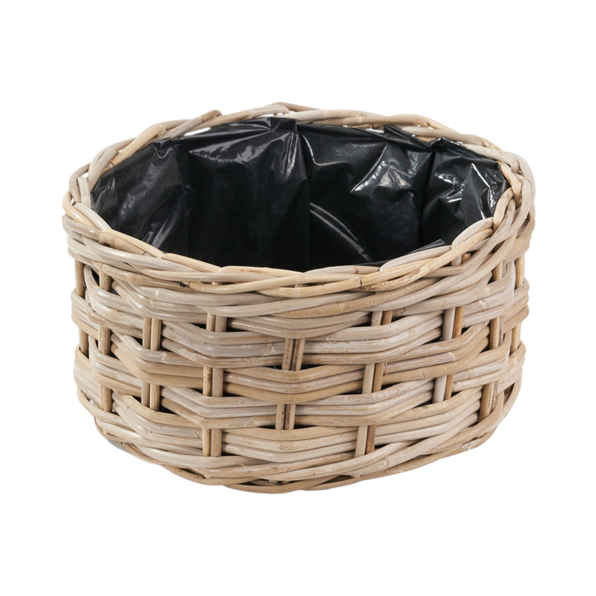 Set of 3 Indoor Outdoor Grey Kubu Rattan Triple Weave Round Basket Planters
