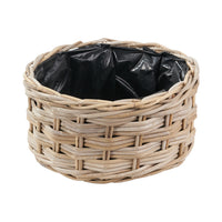 Set of 3 Indoor Outdoor Grey Kubu Rattan Triple Weave Round Basket Planters