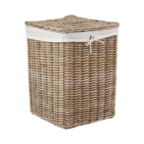 Set of 2 Grey Kubu Rattan Square Linen Baskets