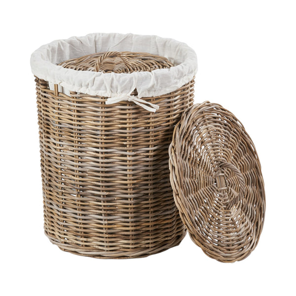 Set of 2 Grey Kubu Rattan Round Linen Baskets