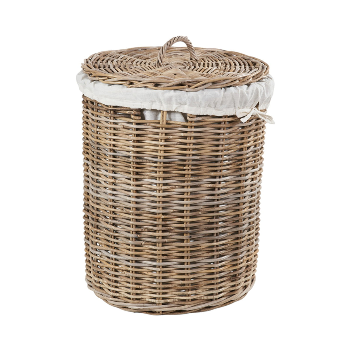 Gray Rattan Linen Set of 2 Grey Kubu Rattan Round Linen Baskets | Red Hamper
