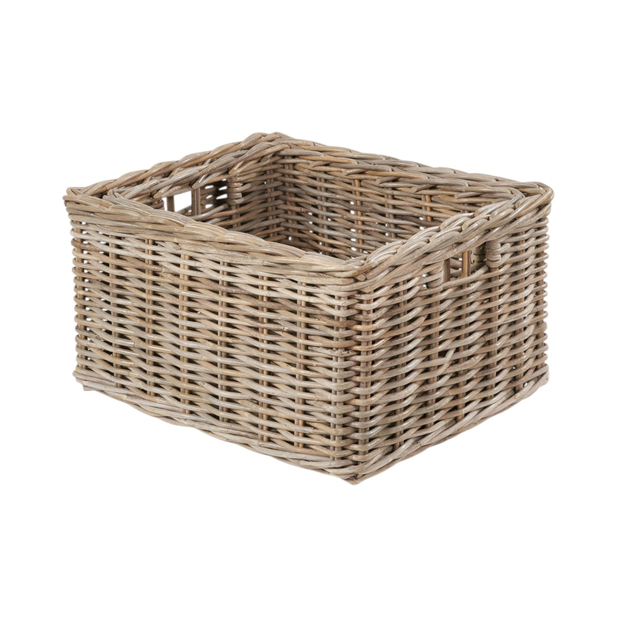 Set of 2 Grey Kubu Rattan Rectangular Storage Baskets with Inset Handles