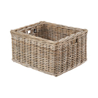 Set of 2 Grey Kubu Rattan Rectangular Storage Baskets with Inset Handles