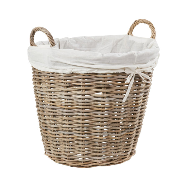Grey Kubu Rattan Lined Round Basket