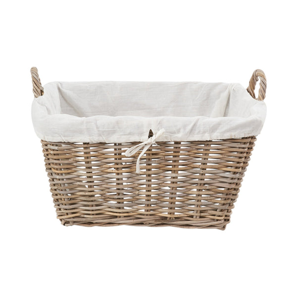 Grey Kubu Rattan Lined Rectangular Basket