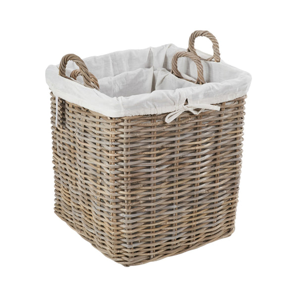 Set of 2 Grey Kubu Rattan Lined Square Log Baskets