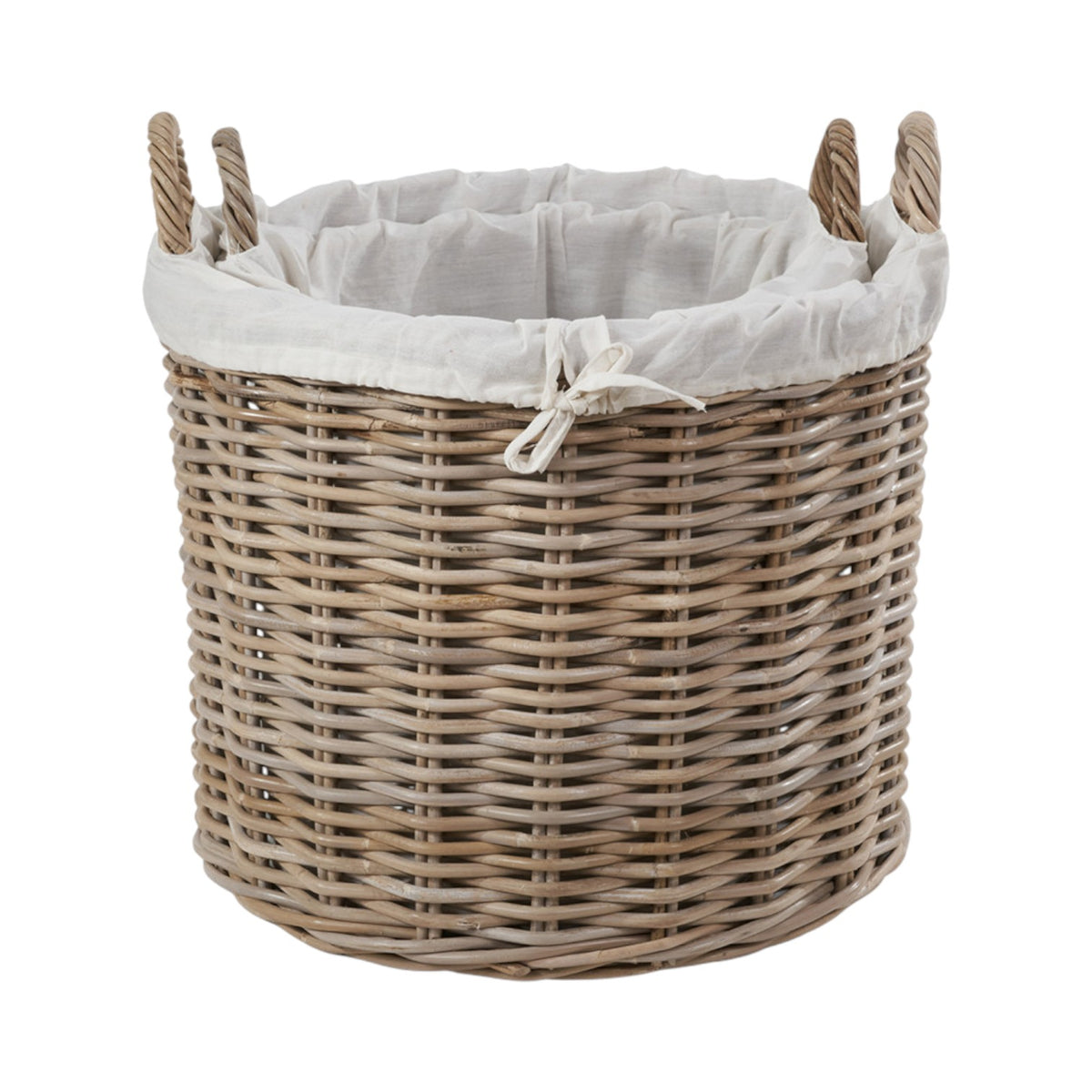 Set of 2 Grey Kubu Rattan Lined Round Log Baskets