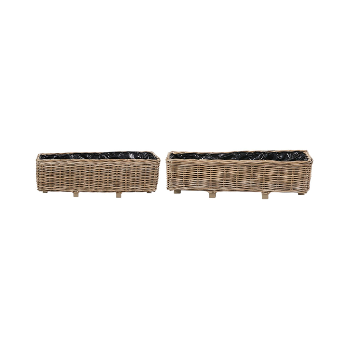 Set of 2 Indoor Outdoor Grey Kubu Rattan Basket Trough Planters