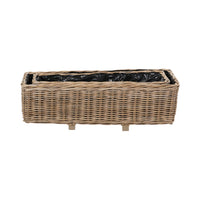 Set of 2 Indoor Outdoor Grey Kubu Rattan Basket Trough Planters