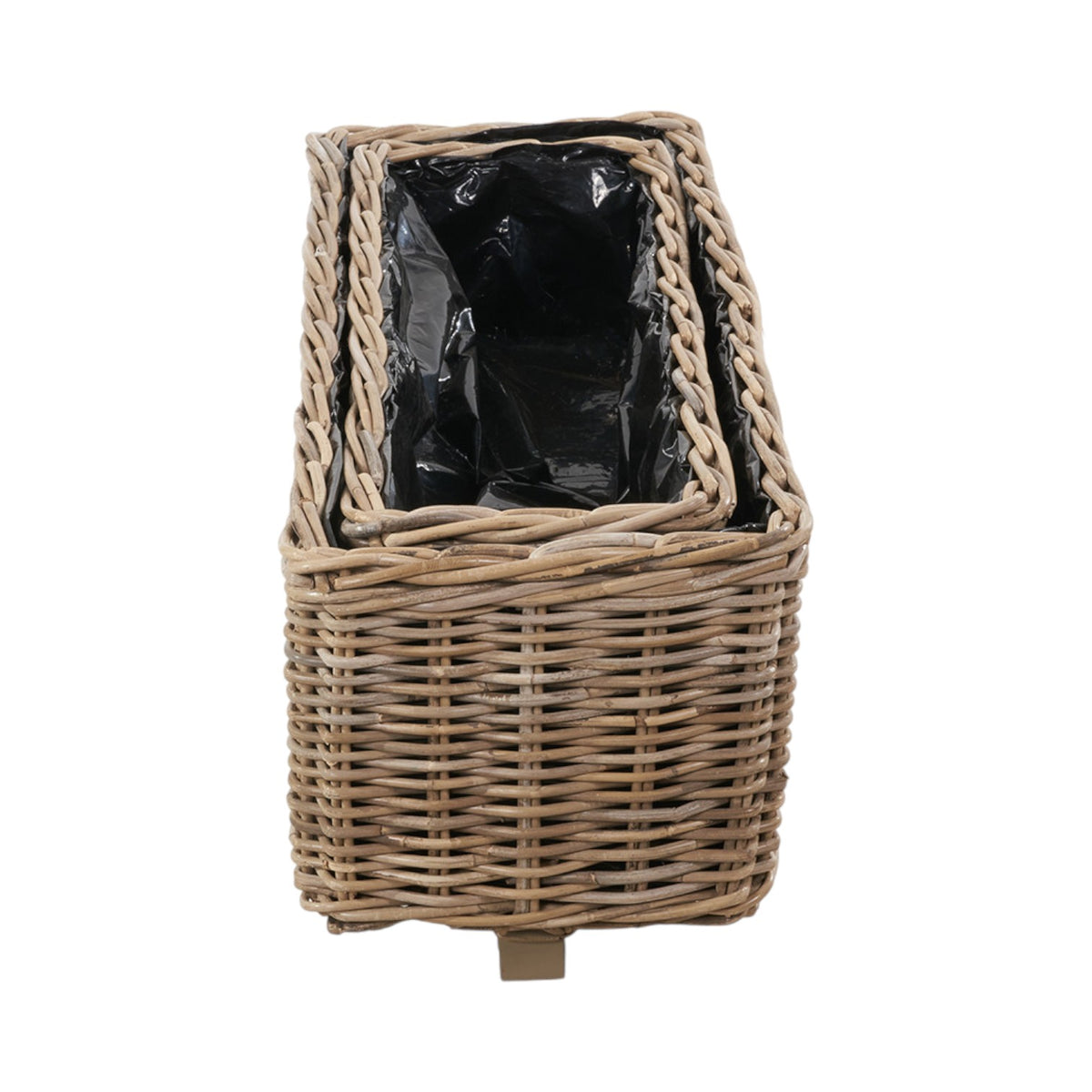 Set of 2 Indoor Outdoor Grey Kubu Rattan Basket Trough Planters